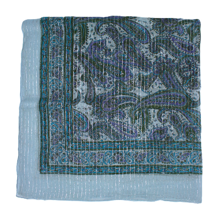 Lightweight Boho Fashion Square Scarf with Metallic Stripes