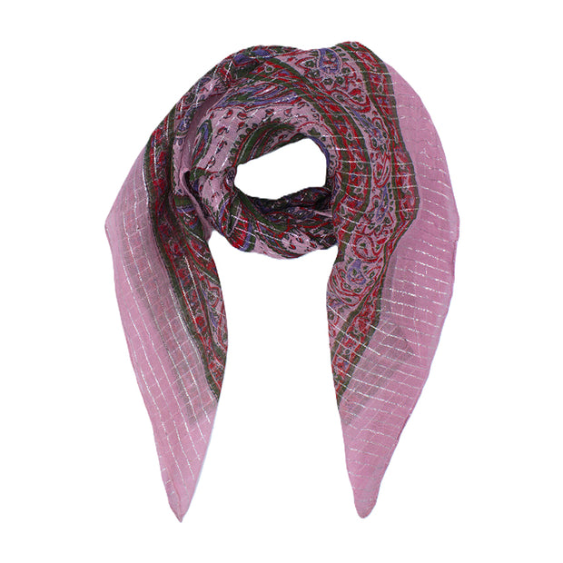 Lightweight Boho Fashion Square Scarf with Metallic Stripes