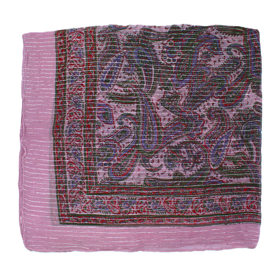 Lightweight Boho Fashion Square Scarf with Metallic Stripes