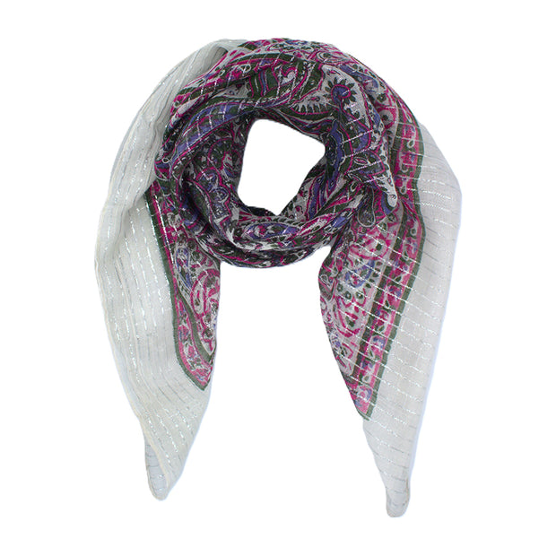 Lightweight Boho Fashion Square Scarf with Metallic Stripes