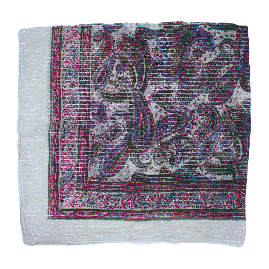 Lightweight Boho Fashion Square Scarf with Metallic Stripes