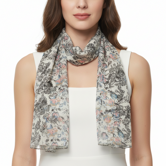 Beige Floral Printed Scarf