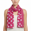 Pink scarf with white heart patterns on a white background