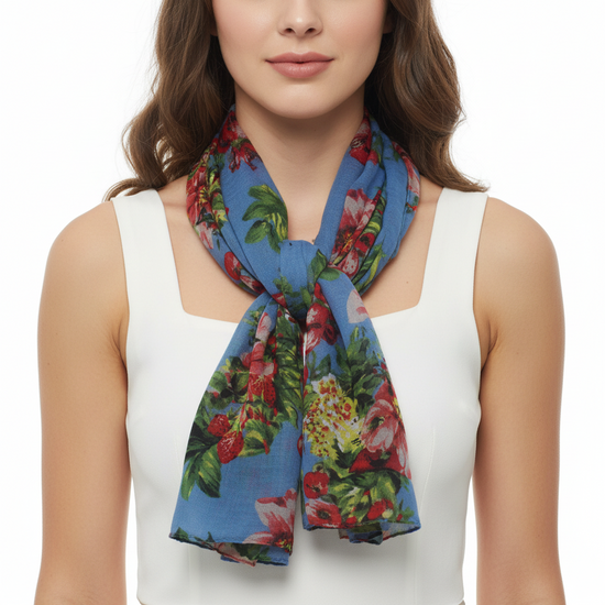 Butterfly, Cherry & Flower Print Scarf