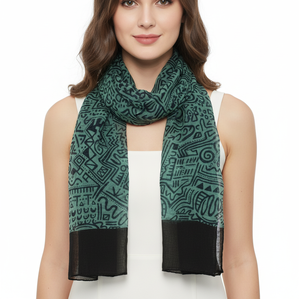 Hieroglyphic with Polka Dot Border Printed Scarves