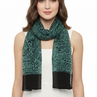 Hieroglyphic with Polka Dot Border Printed Scarves