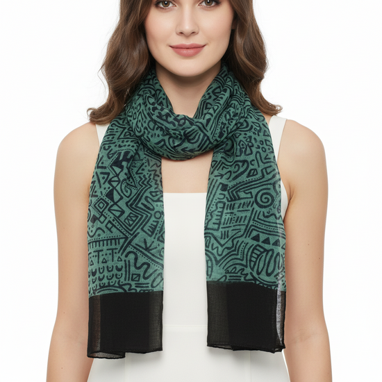 Hieroglyphic with Polka Dot Border Printed Scarves