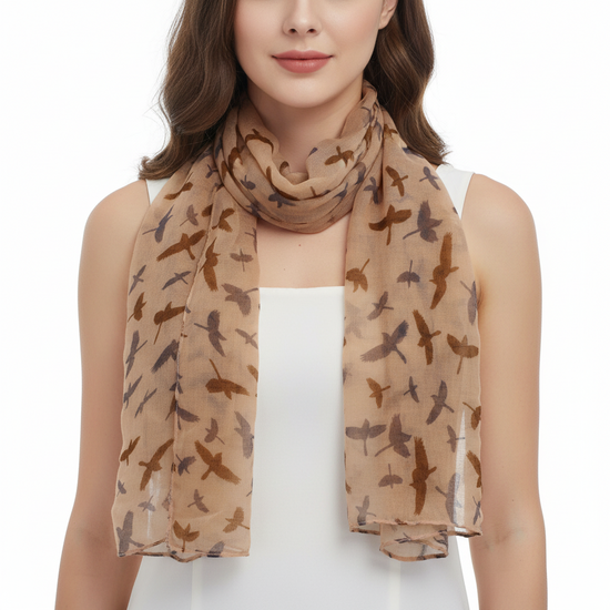 Bird on Peach Printed Scarf