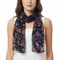 Black Butterfly Plain Middle Printed Scarves