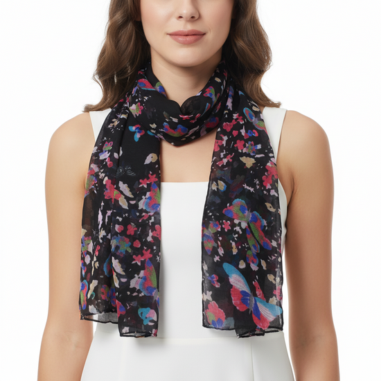 Black Butterfly Plain Middle Printed Scarves