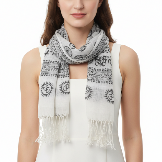 Om Sign Printed Scarves with Tassels