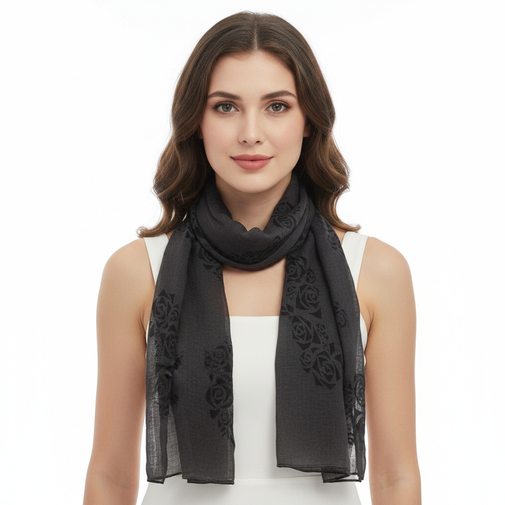 Grey Rose Cross Printed Scarf