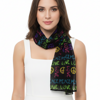 Love & Peace Black Printed Scarf