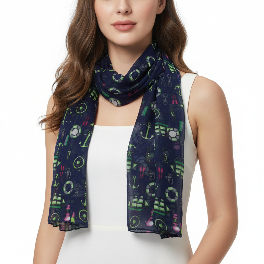Green Nautical Printed Scarf