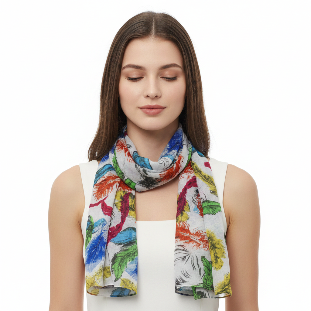 Multicolour Feathers Printed Scarves