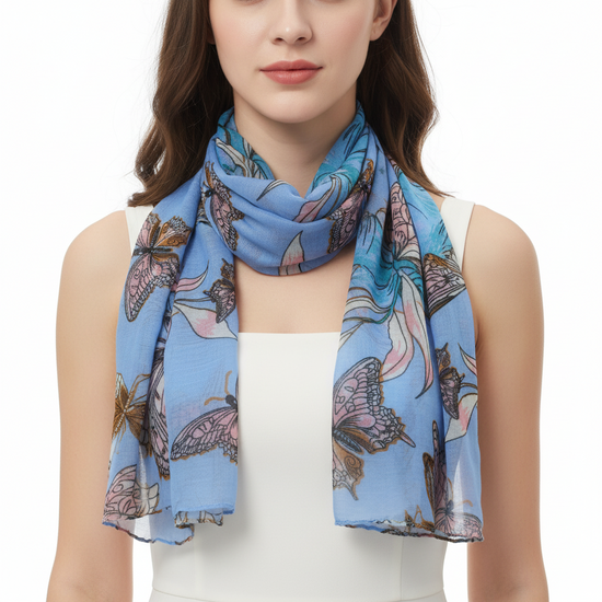 Large Butterfly & Flowers Printed Scarves