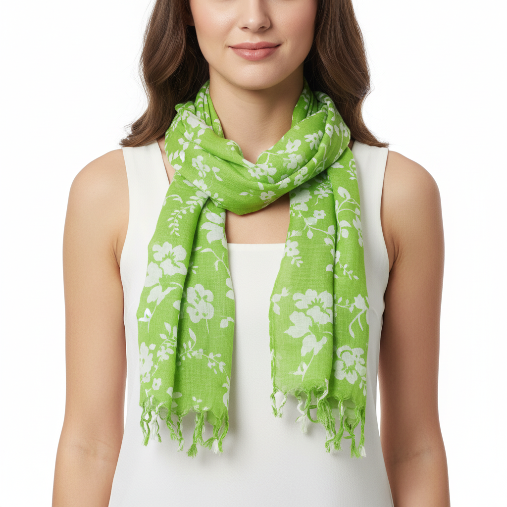 Floral Square Printed Scarves with Tassels