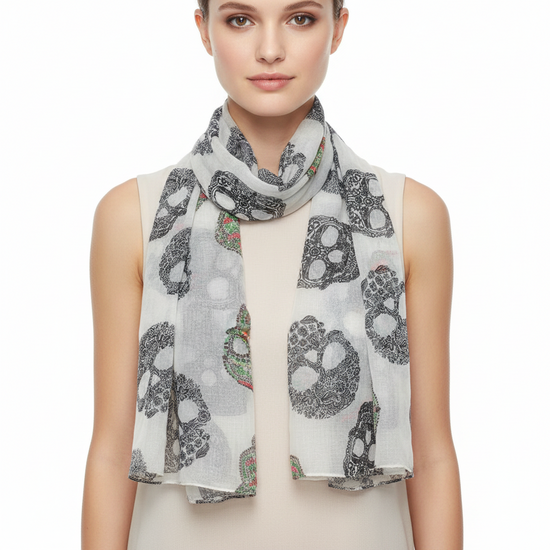 Floral Sugar Skull Print Scarf