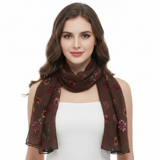 Chocolate Brown Floral Printed Scarf