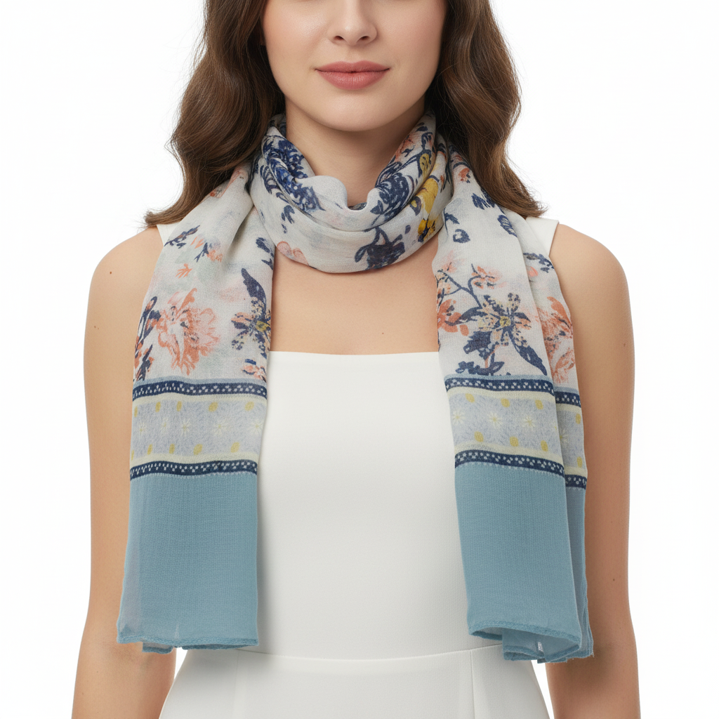 Floral Printed Scarves with Border