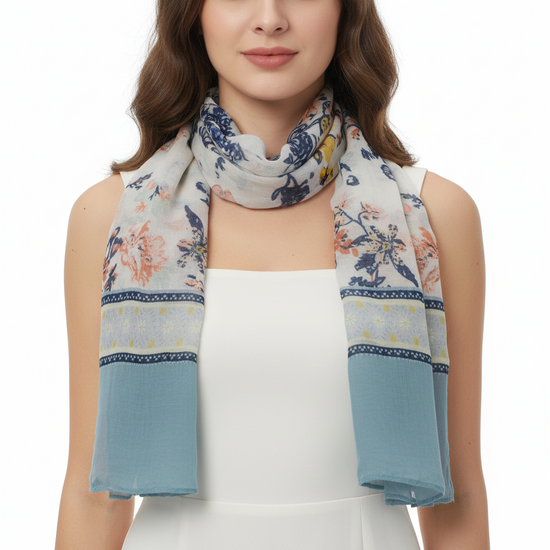 Floral Printed Scarves with Border