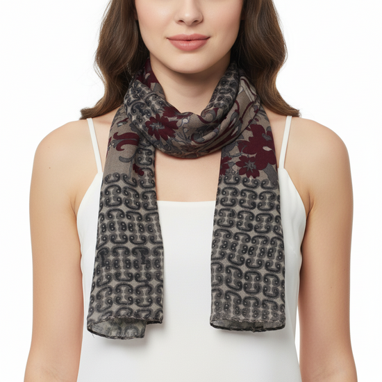Patterned & Floral Printed Scarves with Border