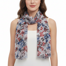 White Butterfly Printed Scarf with Sequin Trail