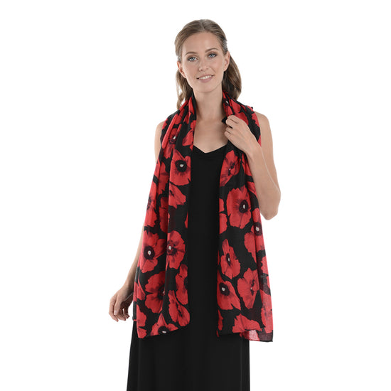 Large Red Poppies Printed Scarves