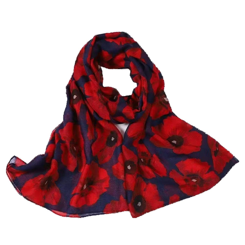 Large Red Poppies Printed Scarves