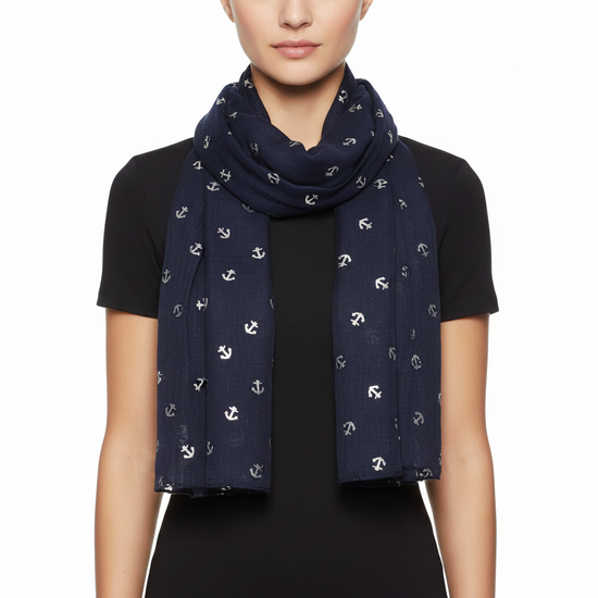Silver Foil Anchor Print Scarves
