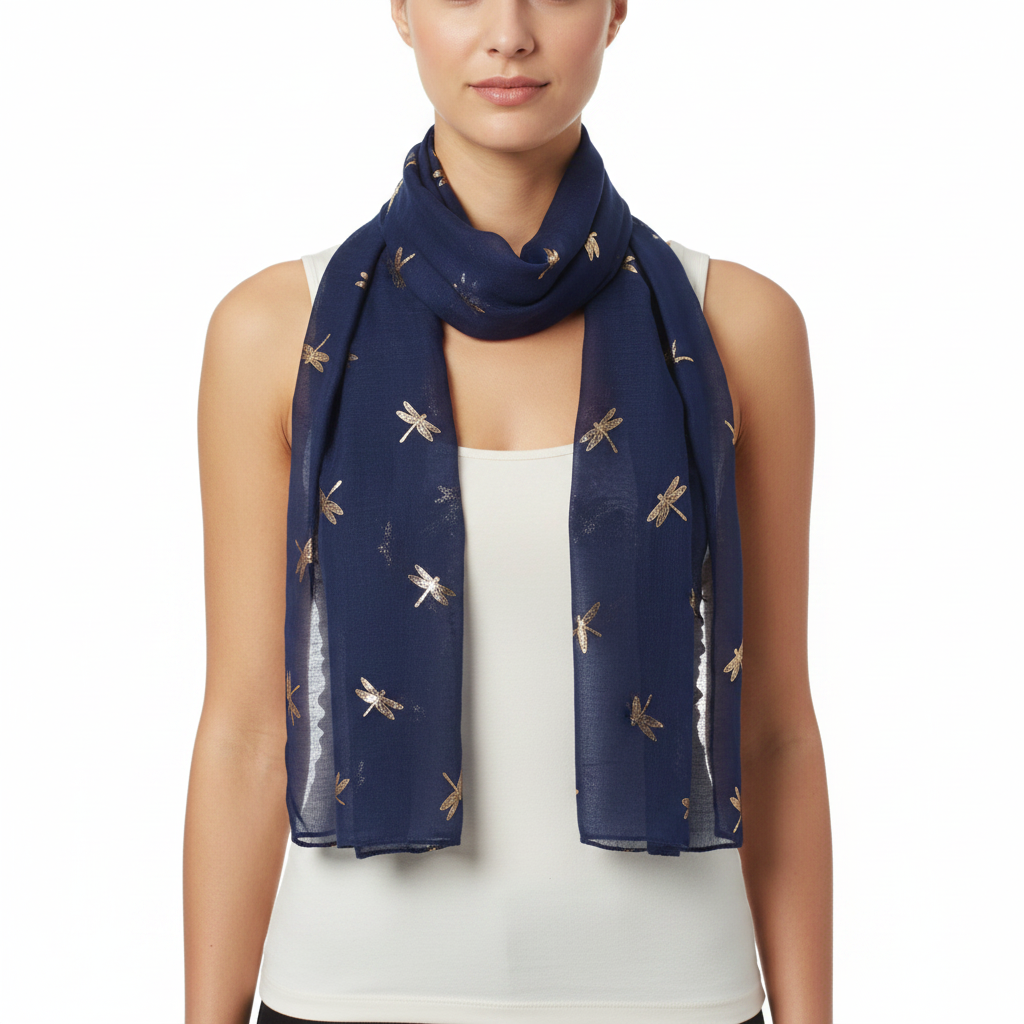 Small Gold Foil Dragonfly Print Scarves