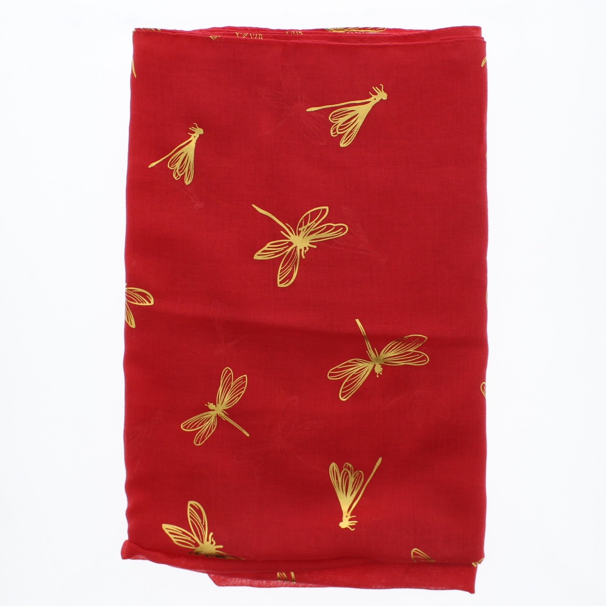 Large Gold Foil Dragonfly Printed Scarves