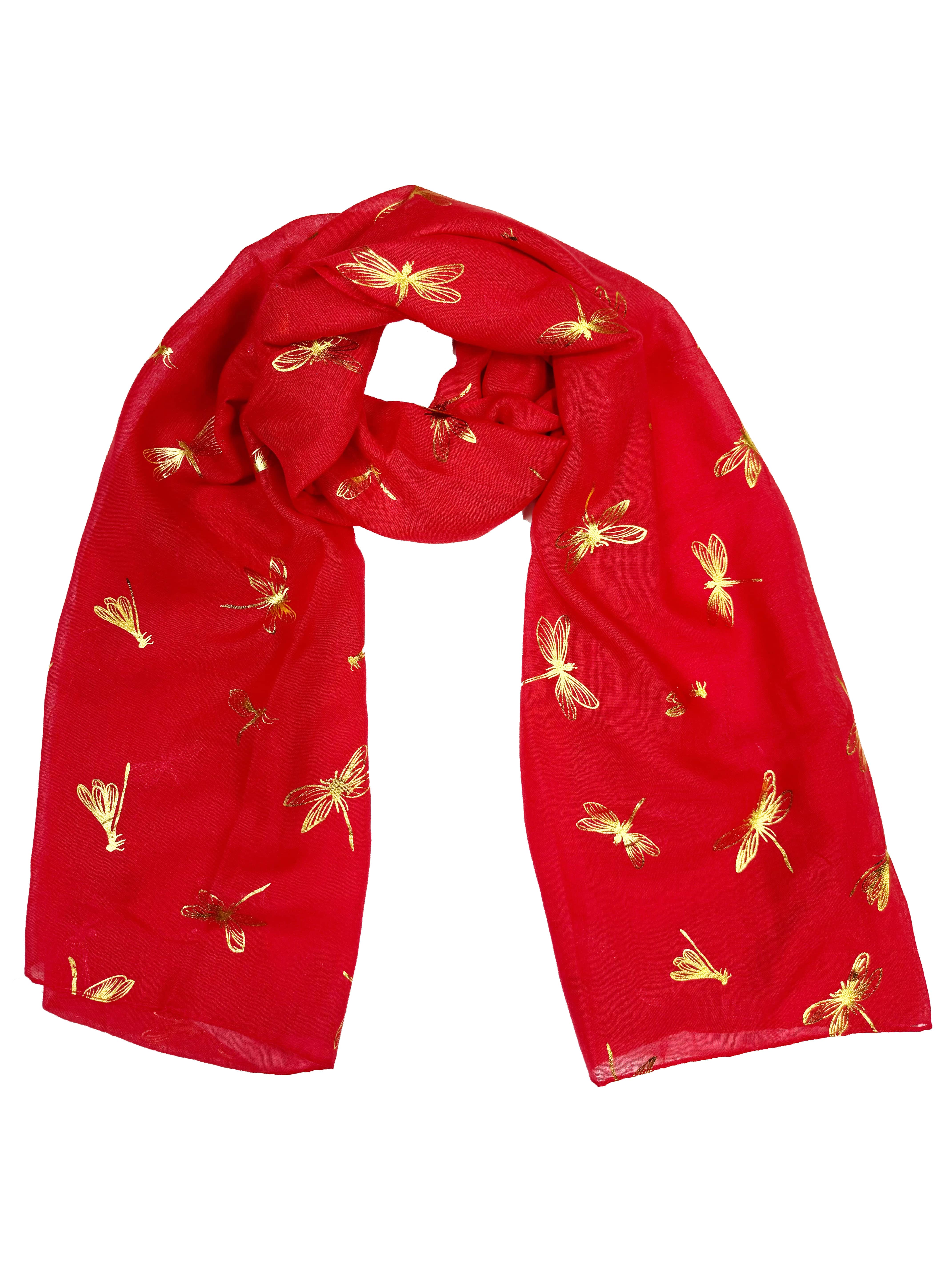 Large Gold Foil Dragonfly Printed Scarves
