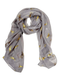 Large Gold Foil Dragonfly Printed Scarves