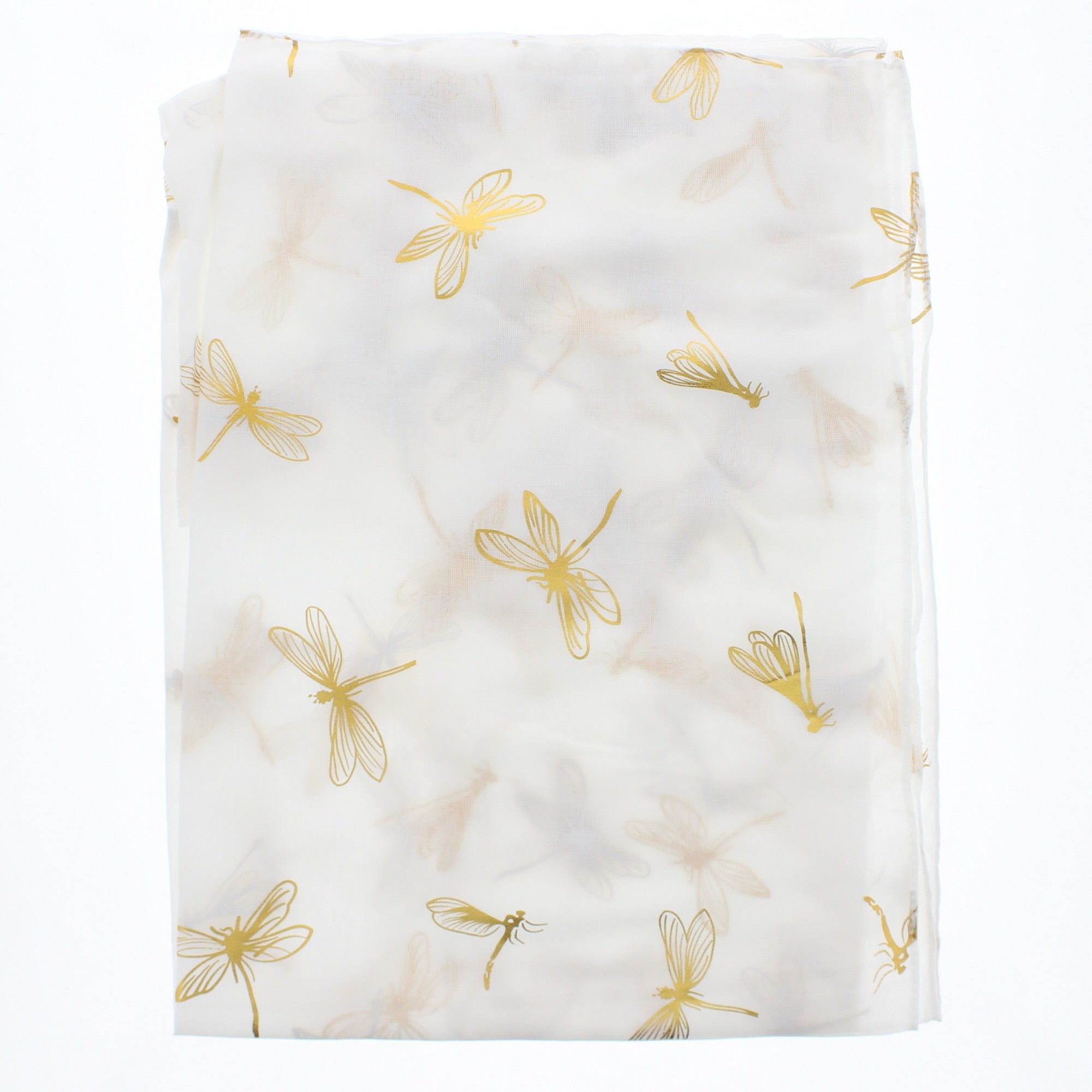 Large Gold Foil Dragonfly Printed Scarves