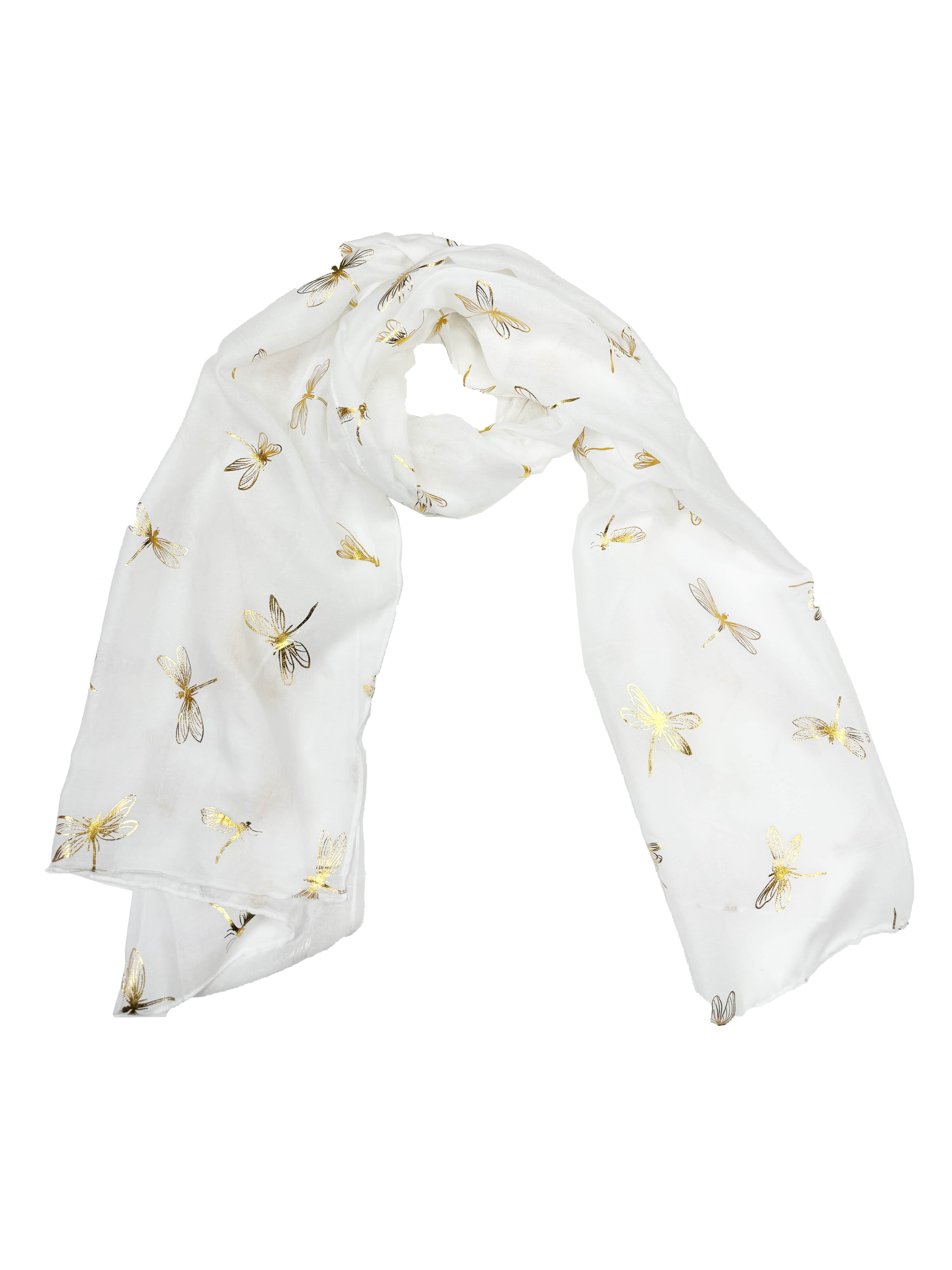 Large Gold Foil Dragonfly Printed Scarves