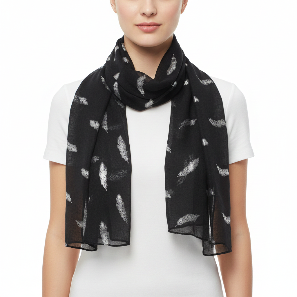 Silver Foil Mini Feathers Scarves
