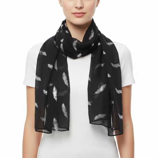 Silver Foil Mini Feathers Scarves