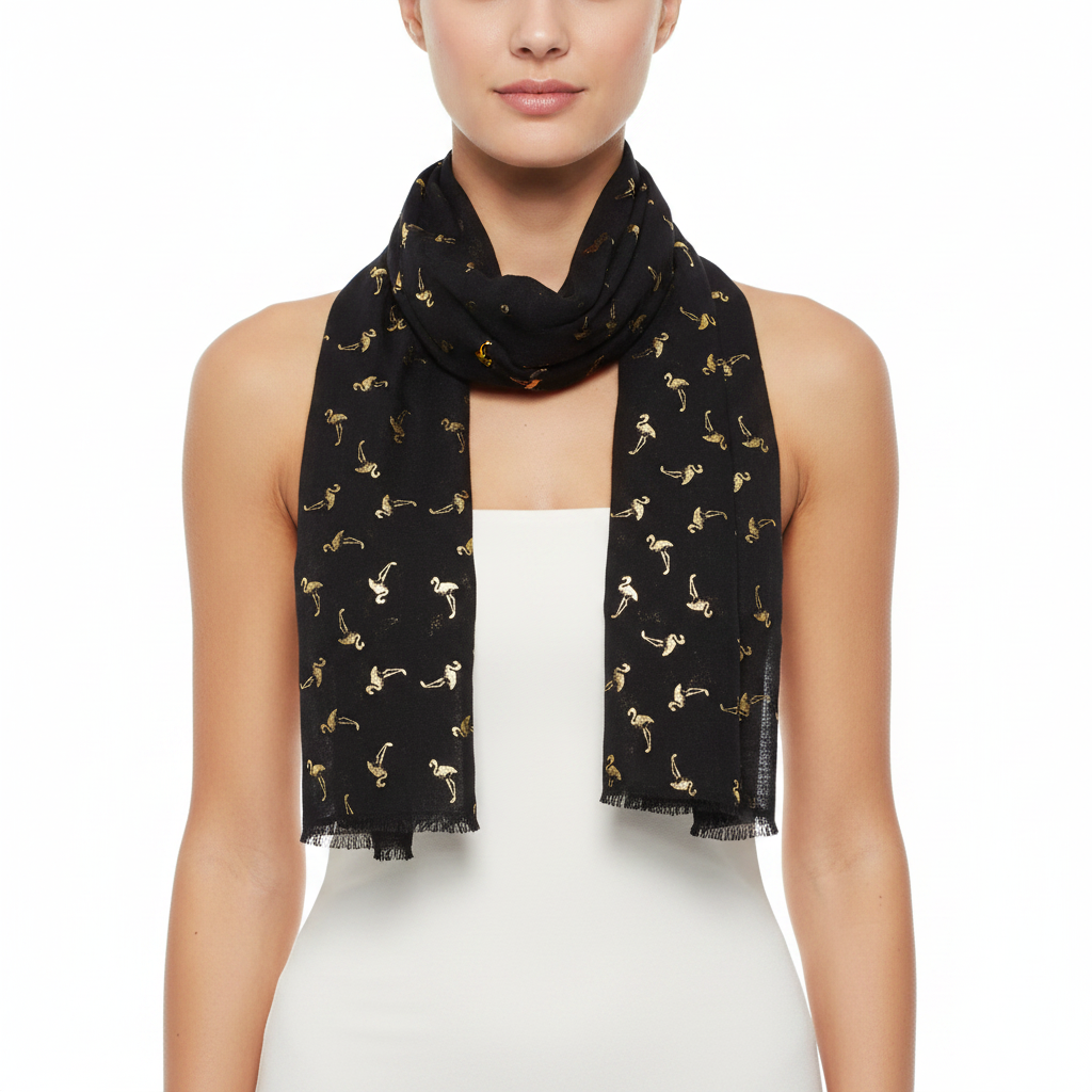 Gold Foil Flamingos Scarves