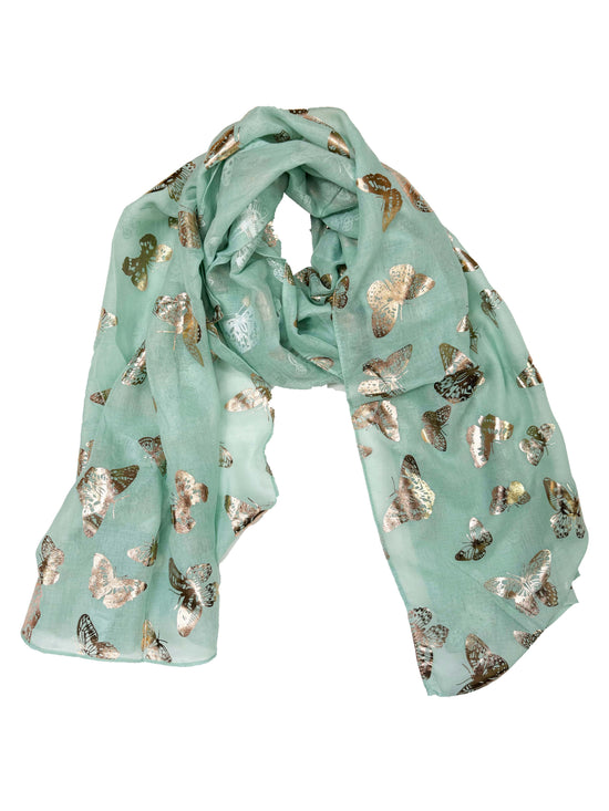Large Gold Foil Butterflies Scarves