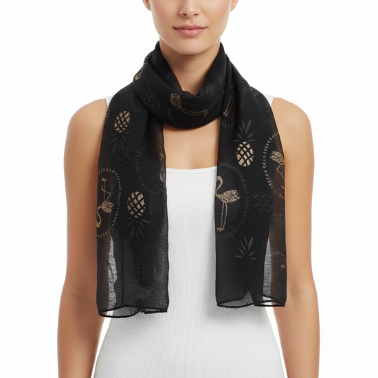 Gold Glitter Flamingos & Pineapples Scarves