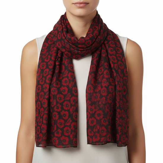 Scarf with Small Red Poppies