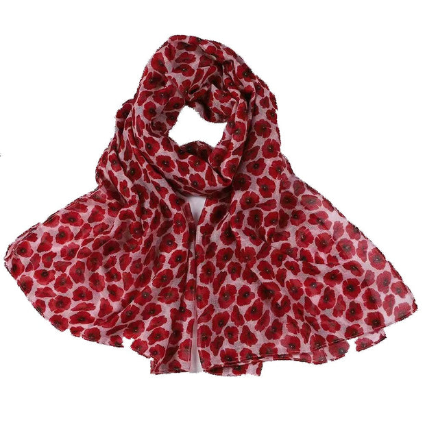 Scarf with Small Red Poppies