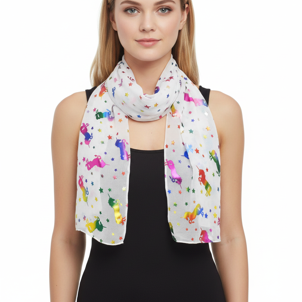 Rainbow Foil Unicorns and Stars Scarves