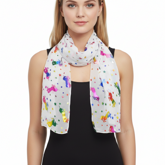 Rainbow Foil Unicorns and Stars Scarves