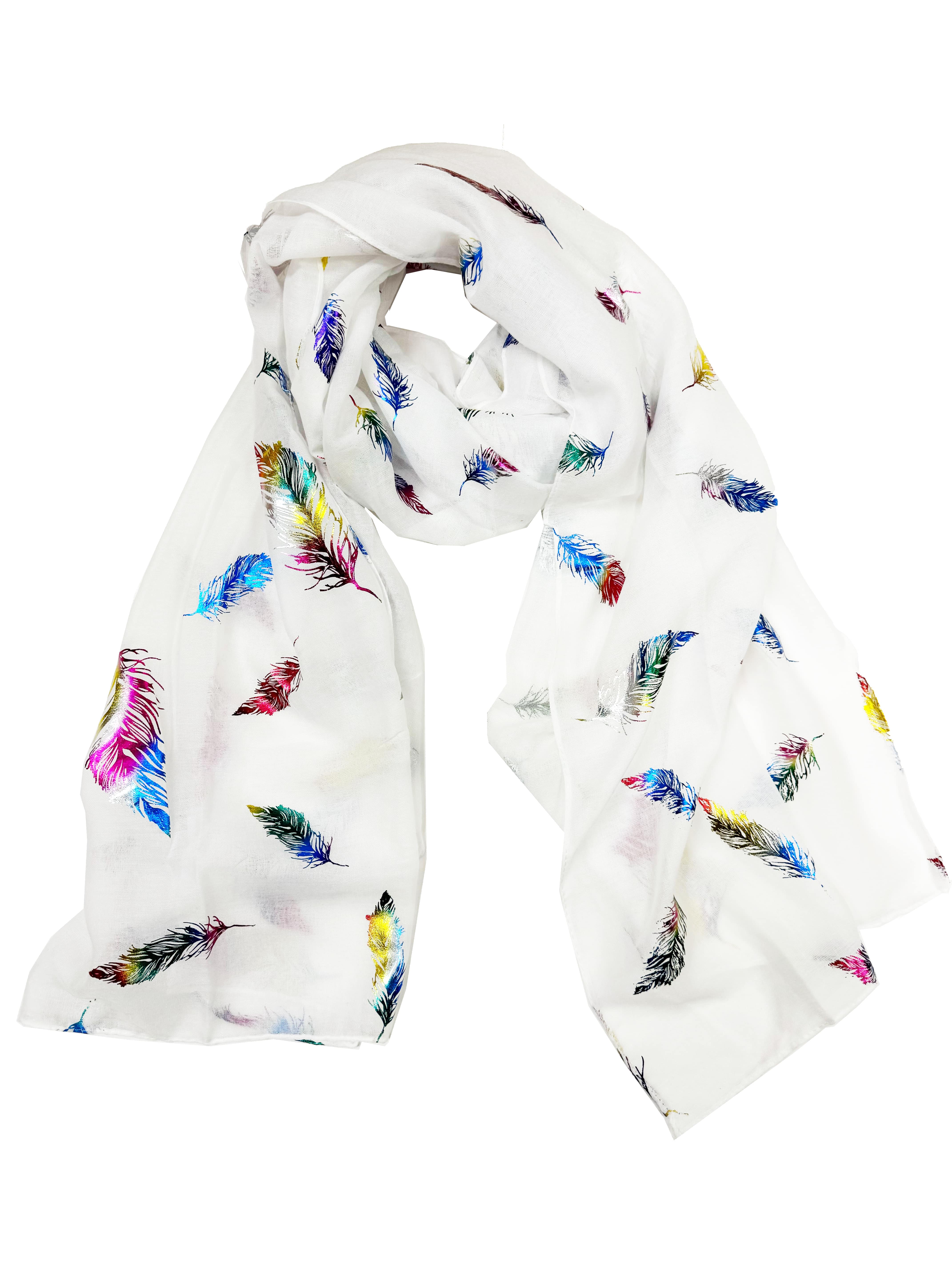 Rainbow Foil Feathers Scarves