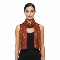 A brown scarf with gold foil printed bees, displayed on a plain background.