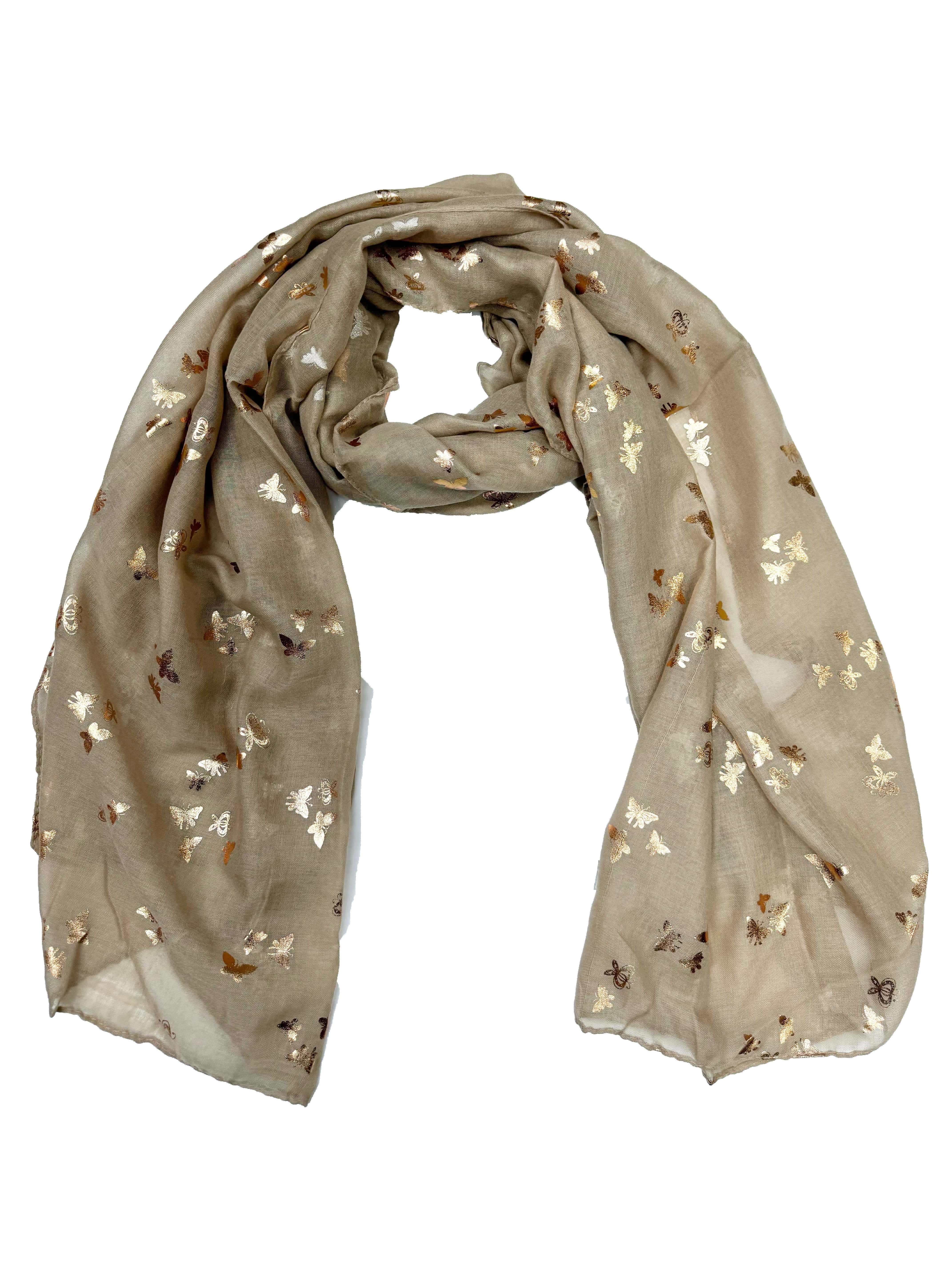 Tiny Gold Foil Butterflies Scarves