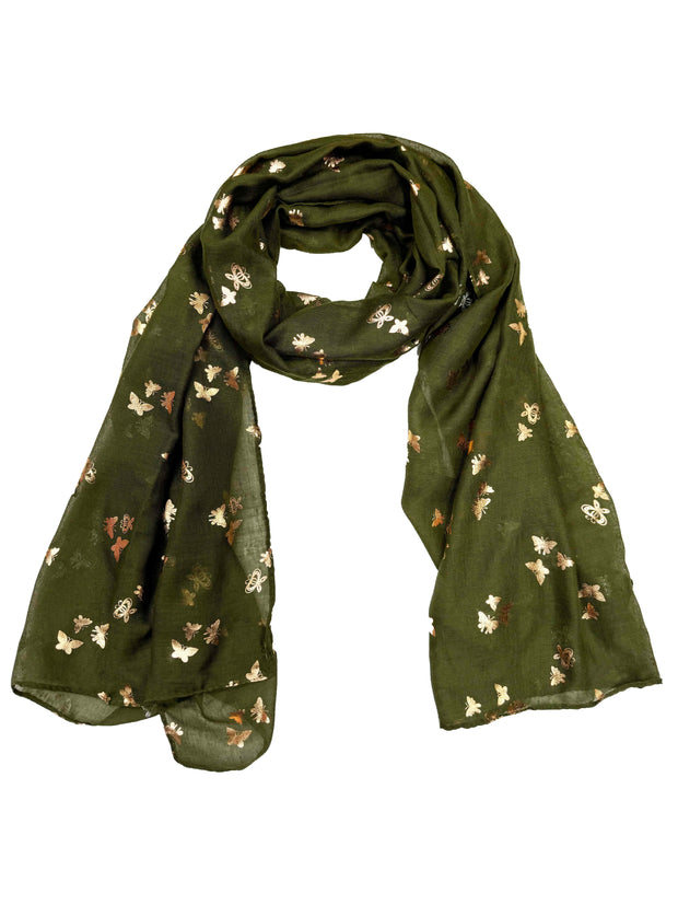 Scarf with Tiny Gold Foil Butterflies