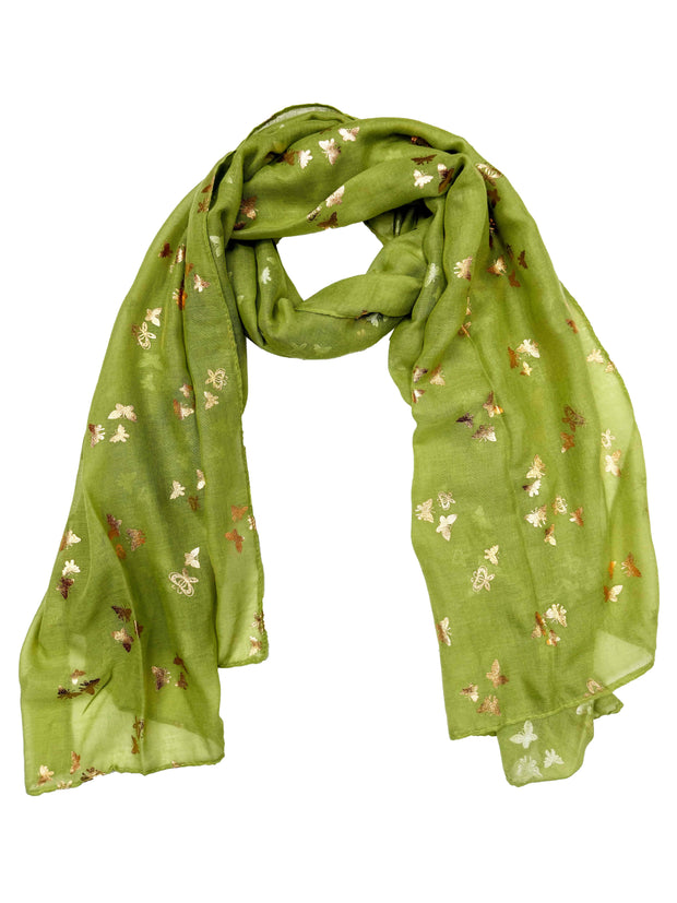 Scarf with Tiny Gold Foil Butterflies